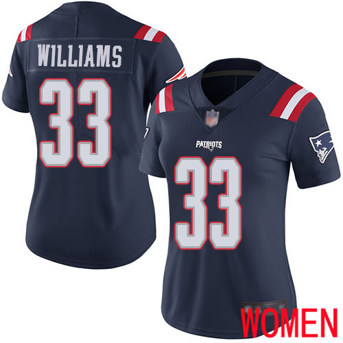 New England Patriots Football #33 Rush Vapor Limited Navy Blue Women Joejuan Williams NFL Jersey->women nfl jersey->Women Jersey